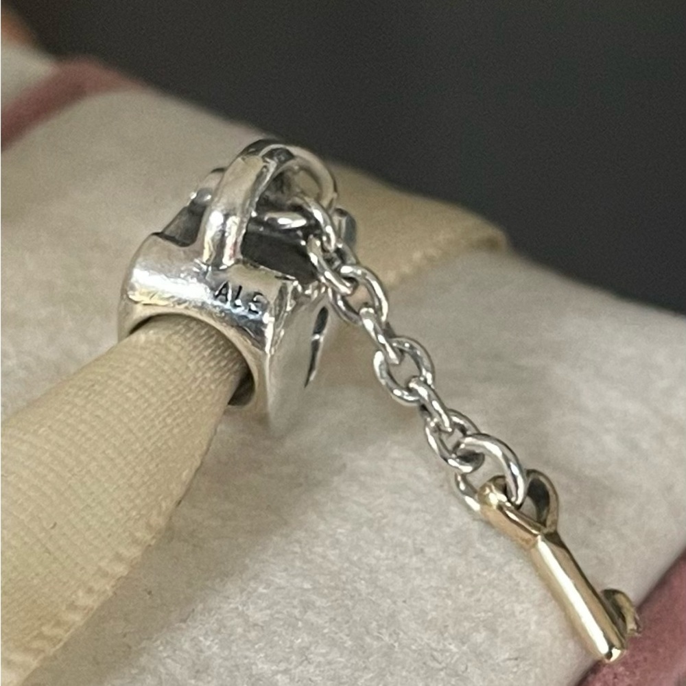 Pandora Locked Sterling Silver 925 Whit 14k Gold Key S925 ALE Charm - Picture 3 of 6